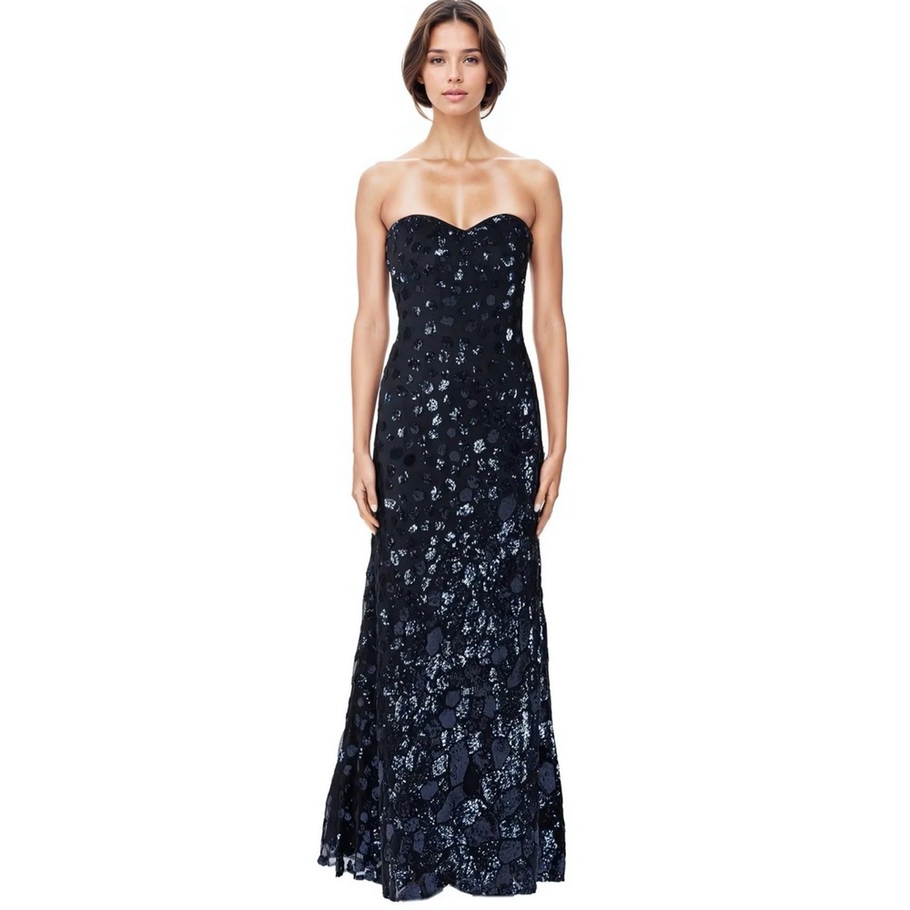 rene Ruiz STRAPLESS FIT AND FLARE‎ GOWN DRESS. Blue Sequin, Sz 2. $2795 Retail